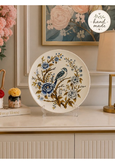 Dekoratif Seramik Tabak 30 Cm Collection Mavi Kuş Desenli