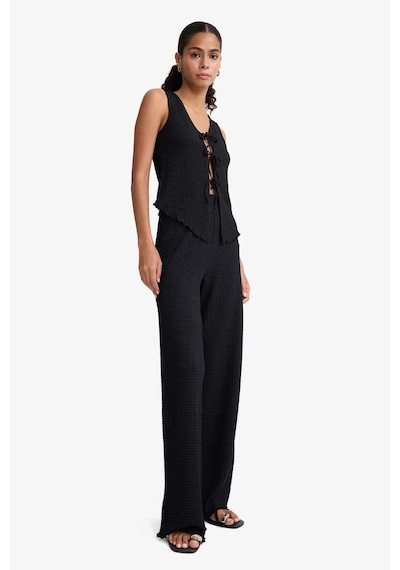 Defacto Wide Leg Geniş Bol Paça Bürümcük Pantolon D3570ax25aubk81 Siyah