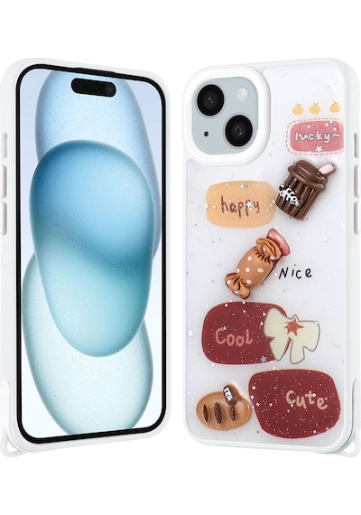 Zore Apple Uyumlu iPhone 14 Plus Kılıf Parlayan Sıvılı Simli Kabartma Figürlü Cevze Kapak-beya Beyaz