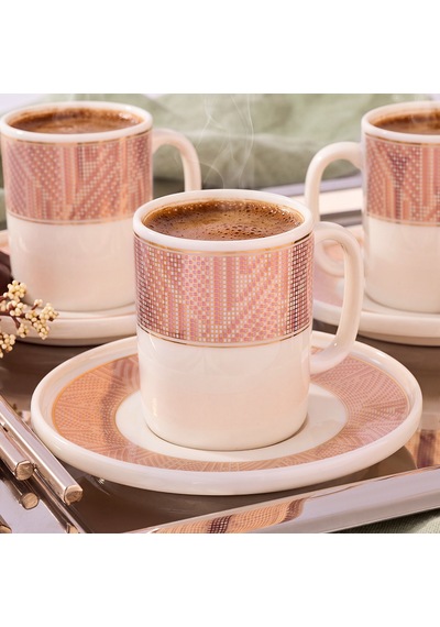 Aryıldız Nova 12 Parça 6 Kişilik Kahve Fincan Takımı Pembe 90 Ml Çok Renkli