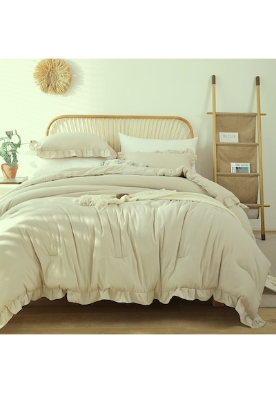 Maki Home Fırfırlı Bej 200x220 Çift Kişilik Nevresim Seti