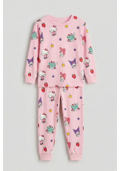 Cute Hello Kitty Ve Kuromi Desenli Kız Çocuk Pijama Takımı Pembe
