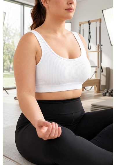 İpeksi Collection Kalın Askılı Pamuklu Çıkarılabilir Pedli Büstiyer Bralet - Sporcu Yarım Atlet Beyaz