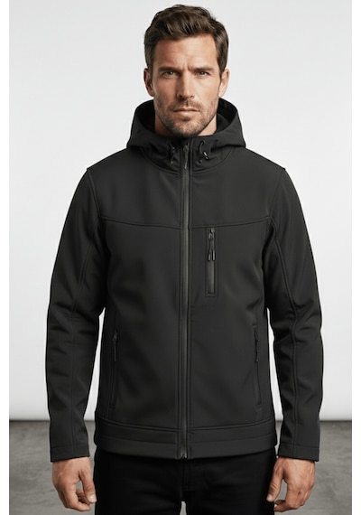 Erkek Mont İçi Polarlı Softshell Mont Su Ve Rüzgar Geçirmez Kapüşonlu Spor Mont Siyah