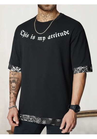 Altamira Erkek Siyah Attitude Baskılı Desenli Oversize T-shirt 001