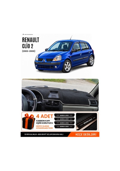 Renault Clio Symbol Airbagli 2003-2006 Uyumlu Torpido Örtüsü, Torpido Kılıfı - Siyah Gri