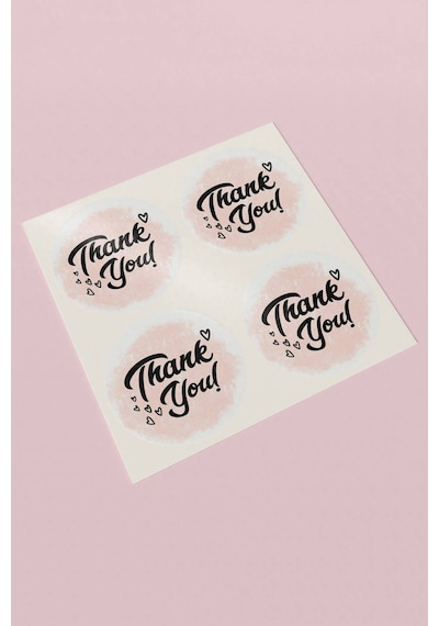 Pembe Suluboya Kalpli Thank You Sticker 3x3cm St2207 Çok Renkli