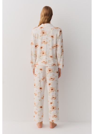 Suwen Sofia Maskülen Pijama Takımı Sh26221660b338 Ekru Desenli