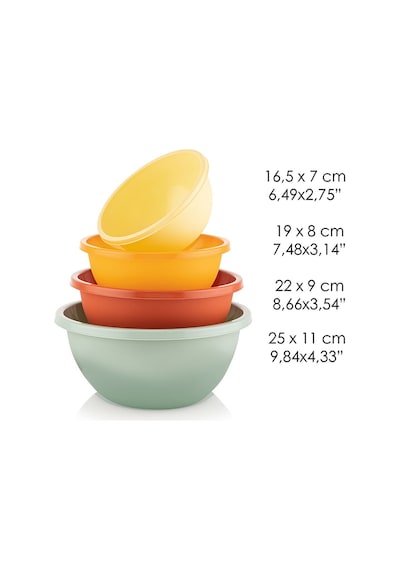 Meleni Home 4'li Set Yuvarlak Hazırlık Kase Seti Çok Amaçlı Çırpma Saklama Kabı Çok Renkli