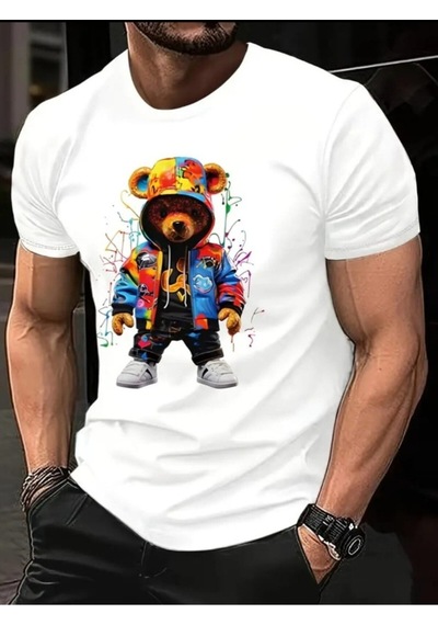 Panda Baskı Tekstil Bear Baskılı Özel Tasarım Tshirt Beyaz