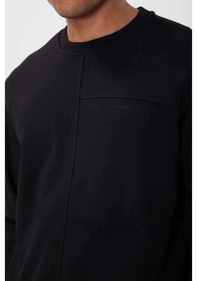 Tommy Life Siyah Kompakt Pamuklu Kalın Pürüzsüz Dokulu O Yaka Standart Fit Erkek Sweatshirt -88405 Siyah