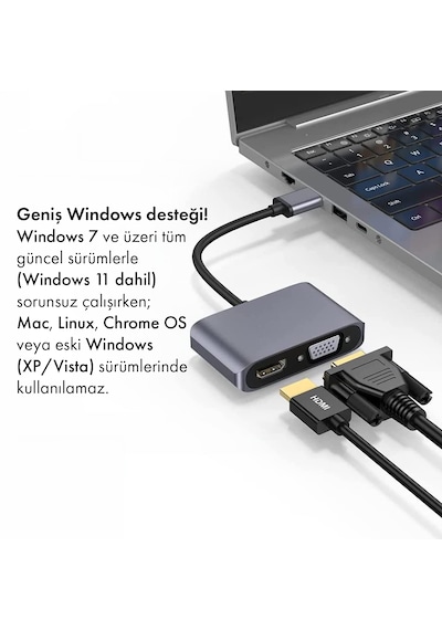 Microcase Usb 3.0 - Hdmı Vga Adaptörü, Usb'den Vga'ya Hdmı Dönüştürücü Monitör Ekranı Video Adaptörü Dönüştürücü İle Uyumlu - Al5862 Siyah