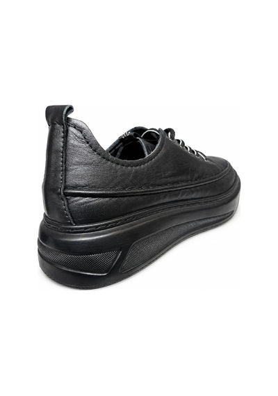 Papucumun Dünyası Kadın Hakiki Deri Topuk Destekli Tam Ortopedik Sneaker Ayakkabı Siyah