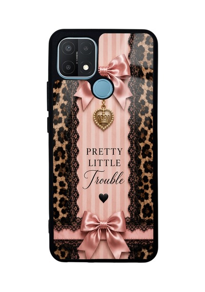 Oppo A15 Pretty Leopard Bow Tasarımlı Glossy Telefon Kılıfı Kahverengi