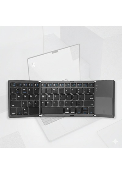 Touchpad'li 3'e Katlanabilir Bluetooth Klavye - Çoklu Cihaz Destekli Ultra İnce Seyahat Klavyesi