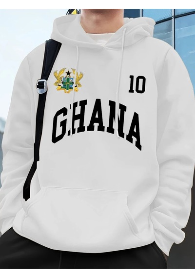 Startmore Tarzsokak Ghana Emblem Letter Printing Hoodie Mens Winter Fleece Warm Pullover Jogging Pocket Sweatshir Beyaz
