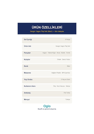 Gezgin Vagon Plaj Seti Çekilebilir Kum Oyuncağı, Tekne+kova+kürek 6 Parça Set 3+ Yaş - Mavi