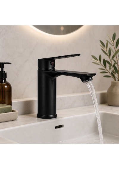 Lüx Siyah Tepe Yağmurlama Robot Duş Seti Siyah Lavabo Bataryası 2'li Avantaj Set Modern Tasarım Set