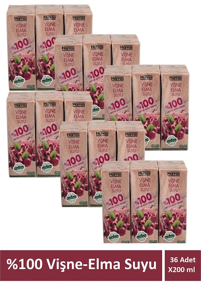 Vişne Elma Suyu %100 Meyve Suyu Oranı Şeker İlavesiz 36 Adet X 200 Ml 67402358