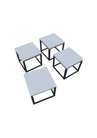 4'lü Kare Orta Sehpa Seti 88x88x40,7 Cm 28 Mm Tabla, Masif Ahşap Ayak Gri / Ceviz Gri Gri