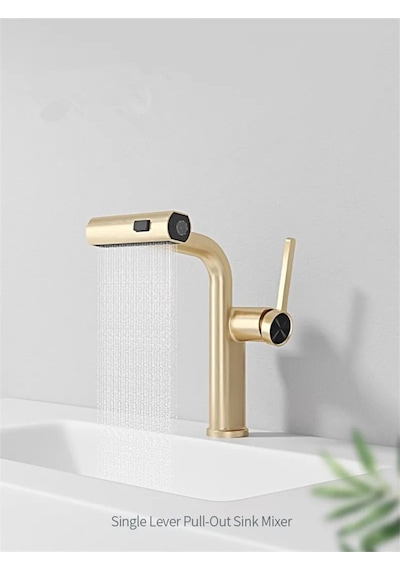 Banyo Lavabo Bataryası Duş Şelale 3 Fonksiyonlu Spiralli İthal Mat Gold