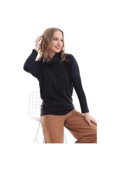 Self Clothing Kadın Boğazlı Yaka Siyah-Siyah