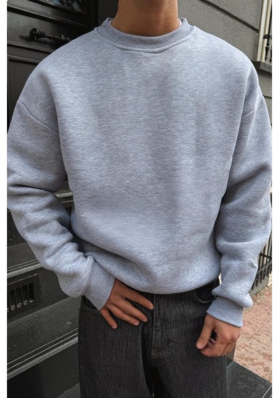 Flaw Basic Oversize Sweatshirt-28694 Gri Melanj