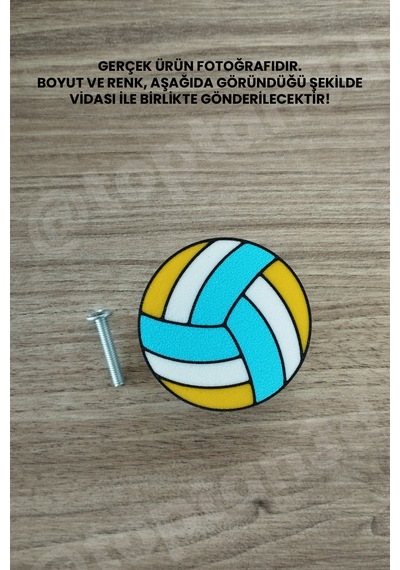 6 Adet - Voleybol Topu Dolap Kulpu, Mobilya Kulbu - Çocuk Oda Aksesuarı, Voleybol Topu Kulp Kulp Vidası Dahildir Sarı