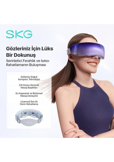 SKG KS700-e Akıllı Göz Masaj Aleti / Robotu Soğuk Kompress Mobil App, Isı Terapisi & Termoterapi Mor-lacivert