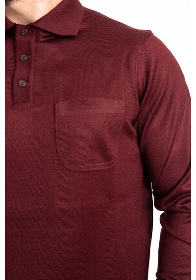 Nacar Store Erkek Bordo Ince Yün Triko Örgü Polo Yaka Baba Kazak