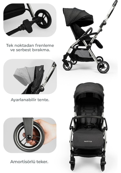 Kanz Marcus Kolay Katlanabilen Kabin Bebek Arabası Raisin Black