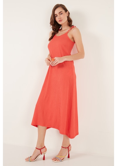 Lela Regular Fit Ip Askılı Uzun Bayan Elbise 5865732 Nar Çiçeği