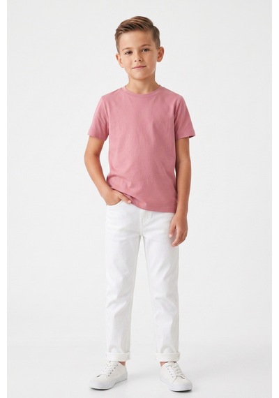 Kiagu Kısa Kol T-shirt Basic Terletmeyen Esnek Kumaş Pamuklu Mevsimlik Kısakol Erkek Çocuk Tsort Pudra