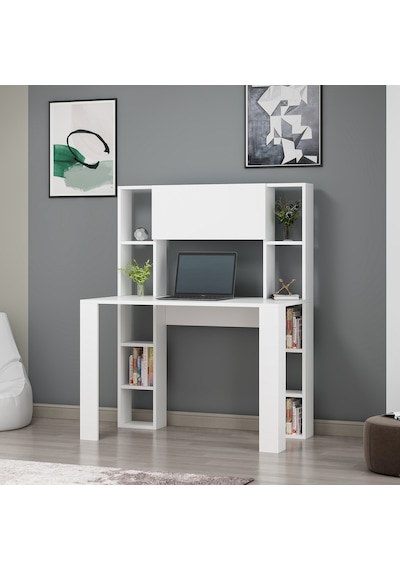 Dekorosso Dekorosso Vital Raflı Dolaplı Çalışma Masası Beyaz