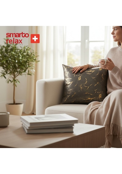 Smarto Relax Dolgulu Kırlent Tekli Antibakteriyel Desenli Dekoratif 45x45 Cm Siyah - Altın