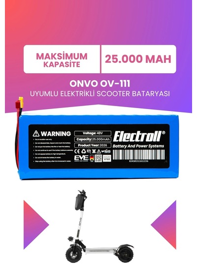 Onvo Ov-111 Uyumlu Batarya Maksimum Kapasite Batarya 48v 25ah Pil Elektrikli Scooter Bataryası Çok Renkli