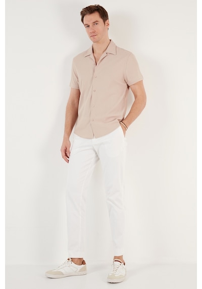 Buratti Pamuk Karışımlı Apaş Yaka Kısa Kollu Regular Fit Erkek Gömlek Cf24S115882 Taş