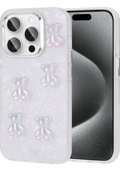 Apple Uyumlu iPhone 15 Pro Kılıf Kabartma Figürlü Parlak Zore Eralli Silikon Kapak Ayı