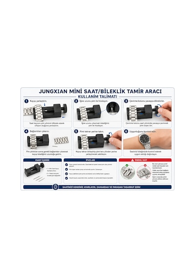 Jungxıan Mini Saat/bileklik Tamir Aracı Kompakt Saat Kayışı Ayarlayıcı Çelik Saat Bant Sökme Ve Kısaltma Aparatı Ev Kullanımı Ve Tüm Saat Modelleri İçin Siyah