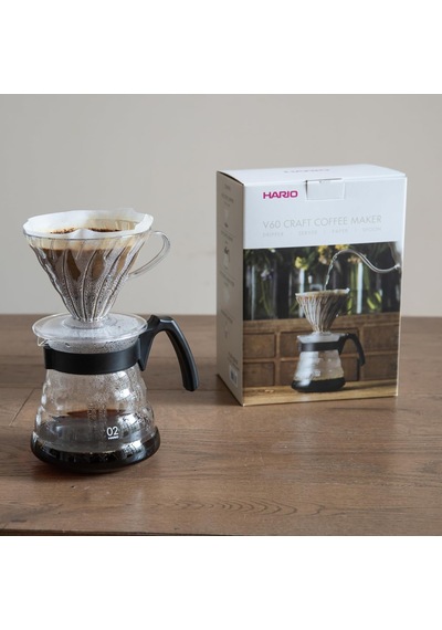 Craft Kit V60 Cam Kahve Servisi Sunuculu Plastik Damlatıcı, Ölçüm Kaşığı Ve Filtreli, Borosilikat, Siyah, Boyut
