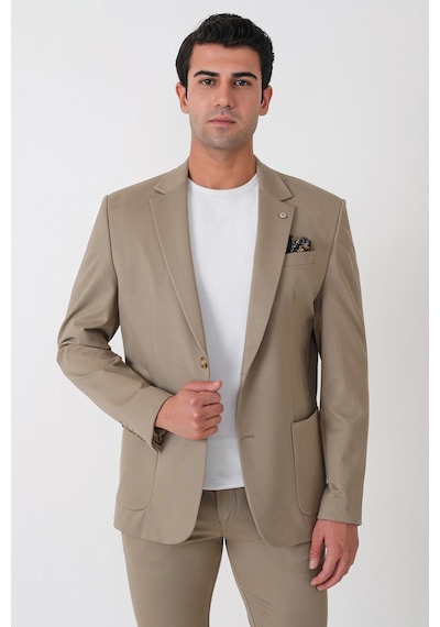 Comfort Fit Esnek Rayon Pamuk Karışım Torba Cepli Bej Blazer Ceket C 744