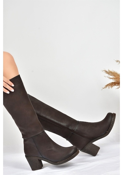 Fox Shoes Kahverengi Kalın Topuklu Kadın Çizme C674250309