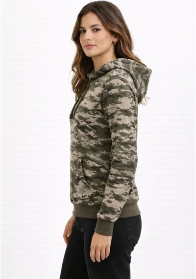 Butik İstanbul Erkek Kamuflaj Desenli 2 İplik 4 Mevsim Kapüşonlu Kanguru Cepli Hoodie Sweatshirt - Kamuflaj