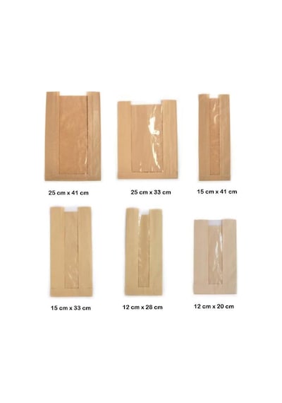 Pencereli Kraft Baget Ekmek Fırın Kese Kağıdı - Orta Boy - 15 X 41 Cm. - 0.510 Kg. - Paket