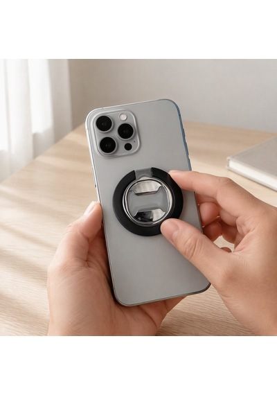 Zore Paris M10 Magnetik Standlı Şişe Açacaklı Ring Telefon Tutucu Siyah