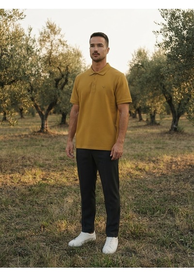 Maccali Erkek Hardal Pike Kısa Kollu Polo Yaka Tişört