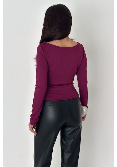 Noa & Noa Kadın Yan Bağlamalı Tokalı Bluz Magenta Twist bordo