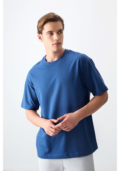 Air Jones Tommy Life Parlament Pamuklu Kalın Yumuşak Dokulu Oversize Fit Basic Erkek T-shirt - 88377 Parlament