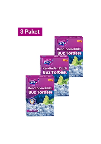 Kendinden Kilitli Buz Torbası 196 Buz Küpü Üçlü Set