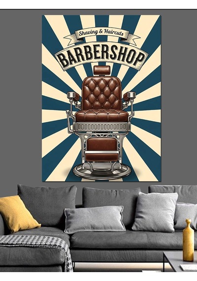 Berber Koltuğu Retro Logo Dekoratif Kanvas - Mdf Ahşap Tablo
